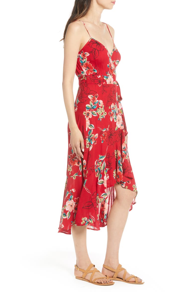 Delphine Wrap High/Low Dress, Alternate, color, RED/ PEACH