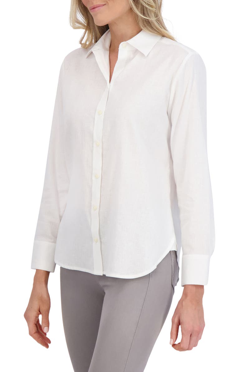 Foxcroft Meghan Linen Blend Button-Up Shirt, Alternate, color, 