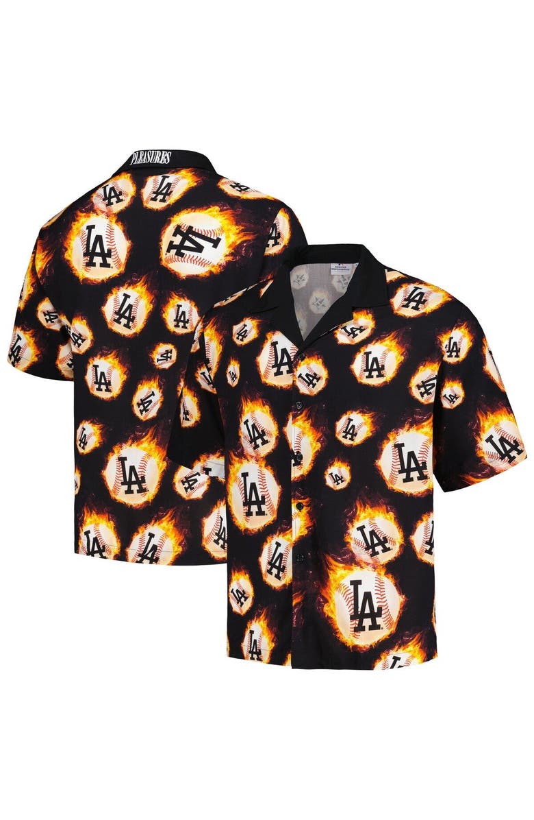 PLEASURES Men's PLEASURES Black Los Angeles Dodgers Flame Fireball Button-Up Shirt, Main, color, Black
