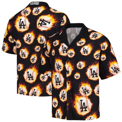 Men's PLEASURES  Black Los Angeles Dodgers Flame Fireball Button-Up Shirt