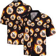 PLEASURES Men's PLEASURES  Black Los Angeles Dodgers Flame Fireball Button-Up Shirt