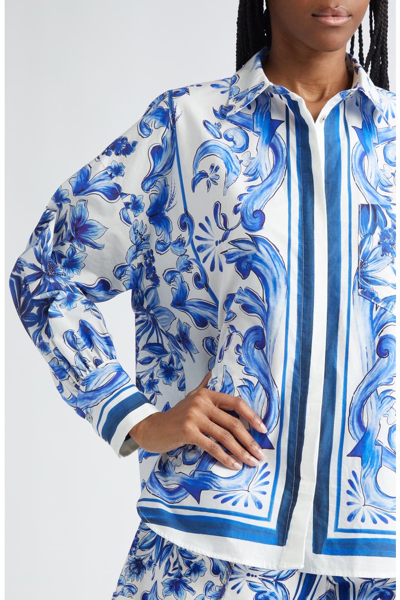Garden Tiles Cotton Button-Up Shirt, Alternate, color, OFF-WHITE