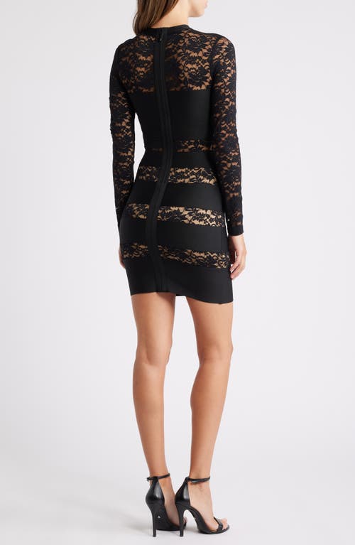 Bebe Illusion Lace Long Sleeve Bandage Minidress In Black