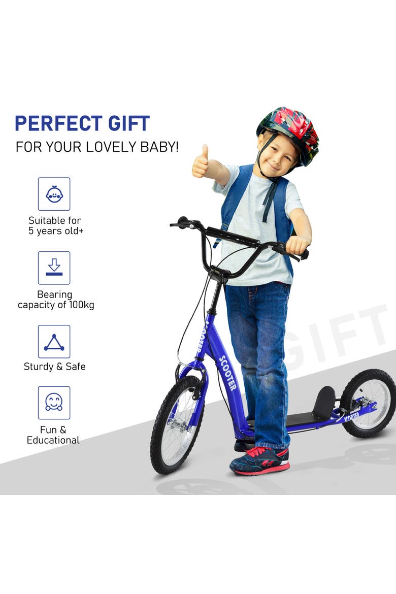 Youth Kick Scooter with Adjustable Handlebar, Dual Brakes, Inflatable Wheels, Alternate, color, Blue