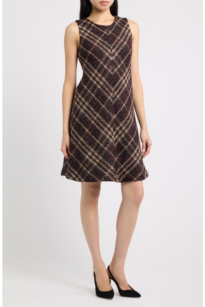 Plaid Tweed Sleeveless Swing Dress, Main, color, BAROLO MULTI