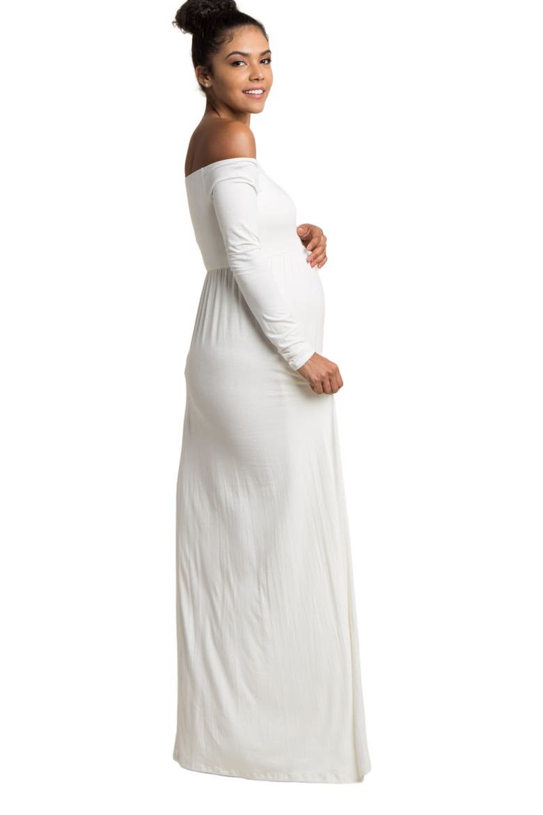 Ivory Solid Off Shoulder Maxi Dress, Alternate, color, Ivory