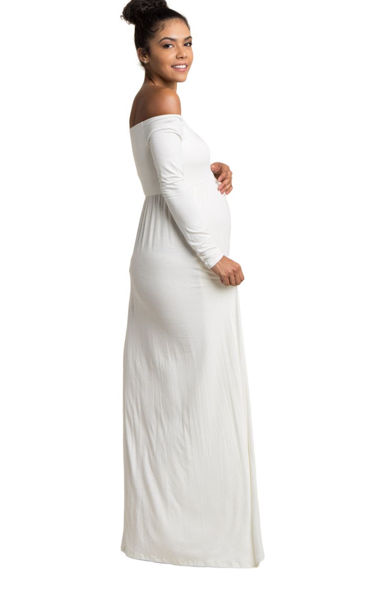 PinkBlush Ivory Solid Off Shoulder Maxi Dress, Alternate, color,