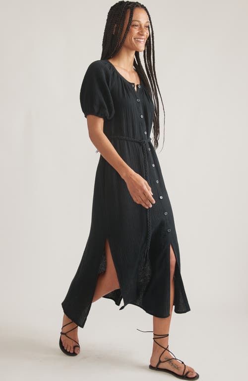 Marine Layer Belted Double Cloth Midi Shirtdress In Black
