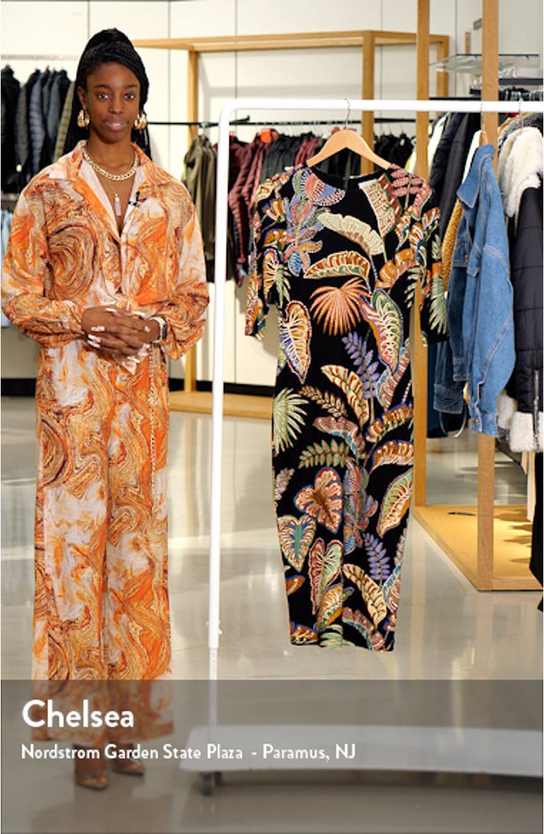 Cool Foliage Elbow Sleeve Jersey Midi Dress, sales video thumbnail