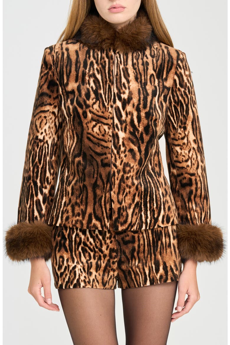 x Rose Lola Naomi Faux Fur Trim Jacket, Main, color, LEOPARD