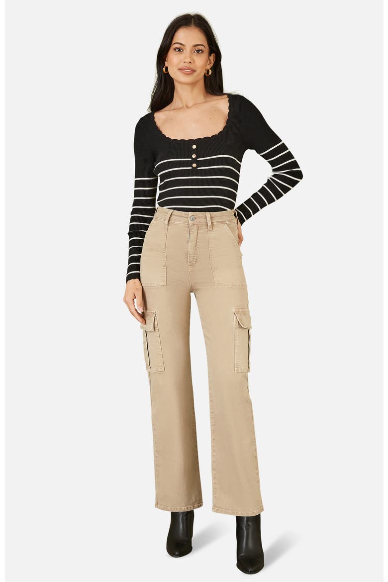 Button Detail Long Sleeve Rib Knit Top, Alternate, color, Black