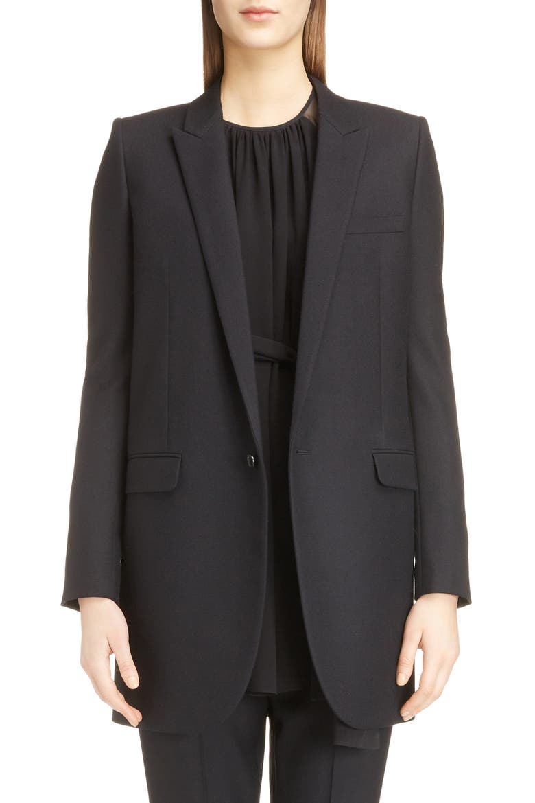 Long Gabardine Tuxedo Blazer, Main, color, NERO