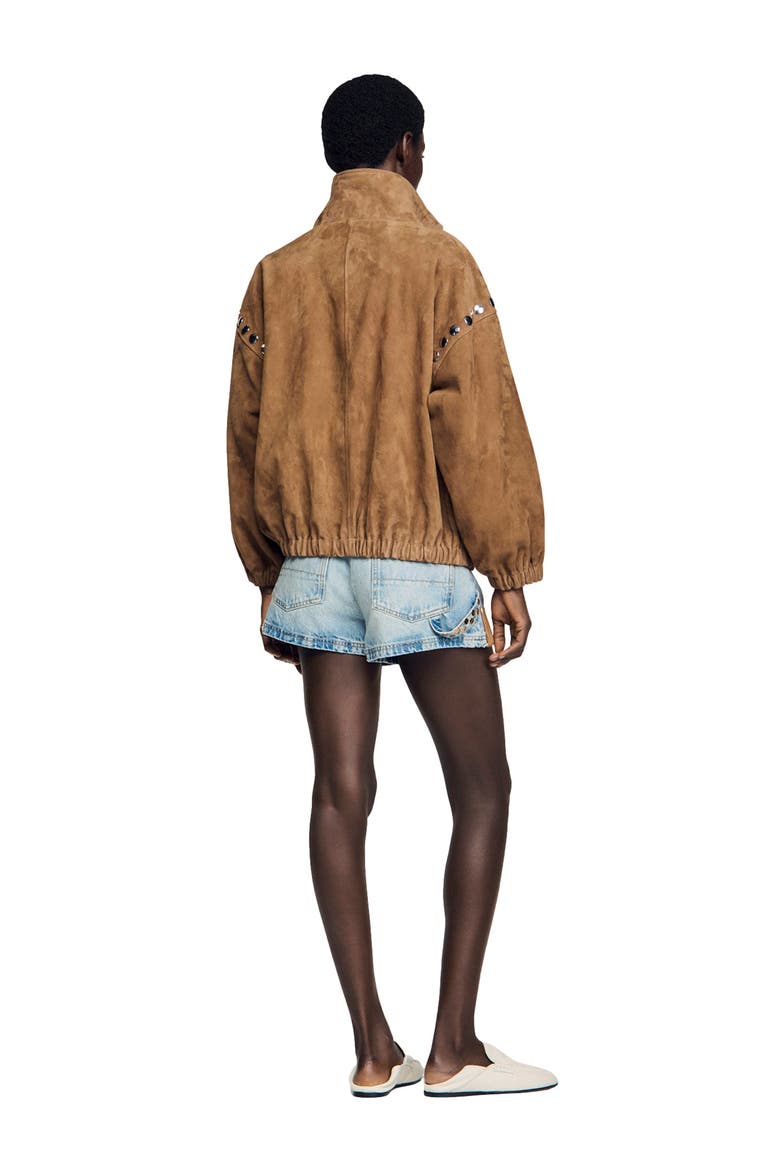 Studded suede jacket, Alternate, color, Camel