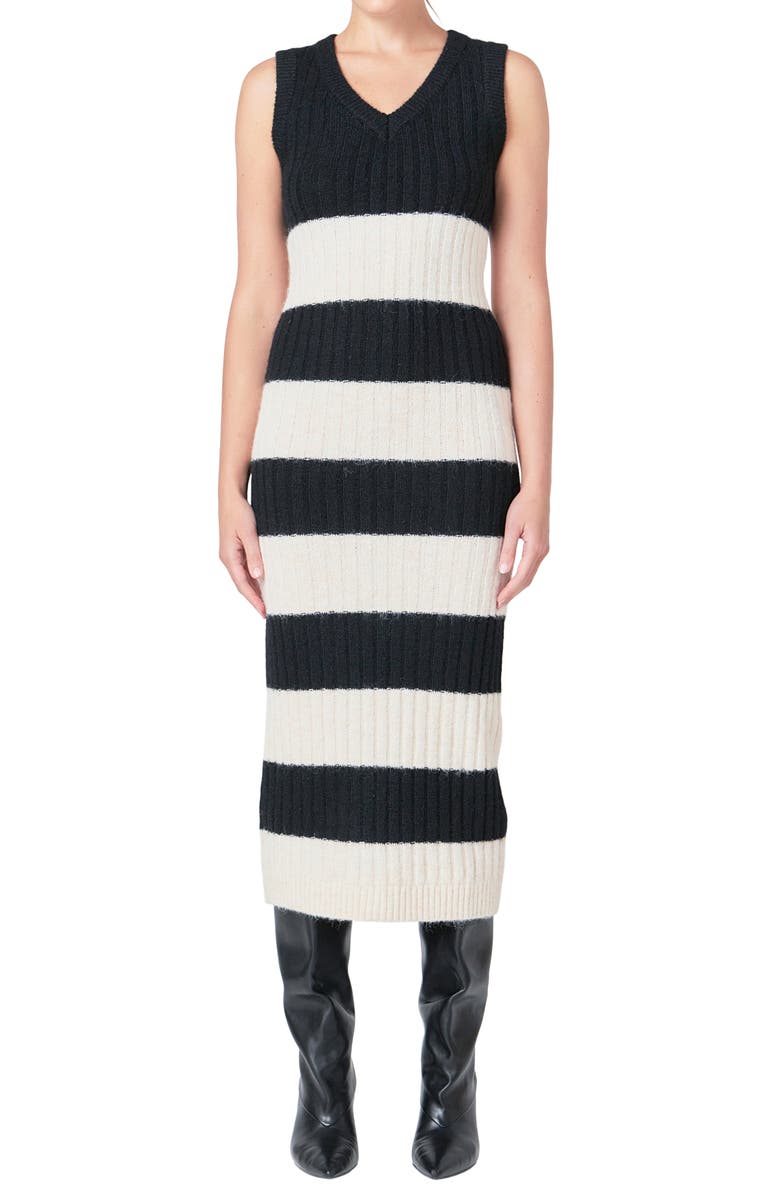 Endless Rose Stripe Midi Sweater Dress, Alternate, color, Black/ Cream