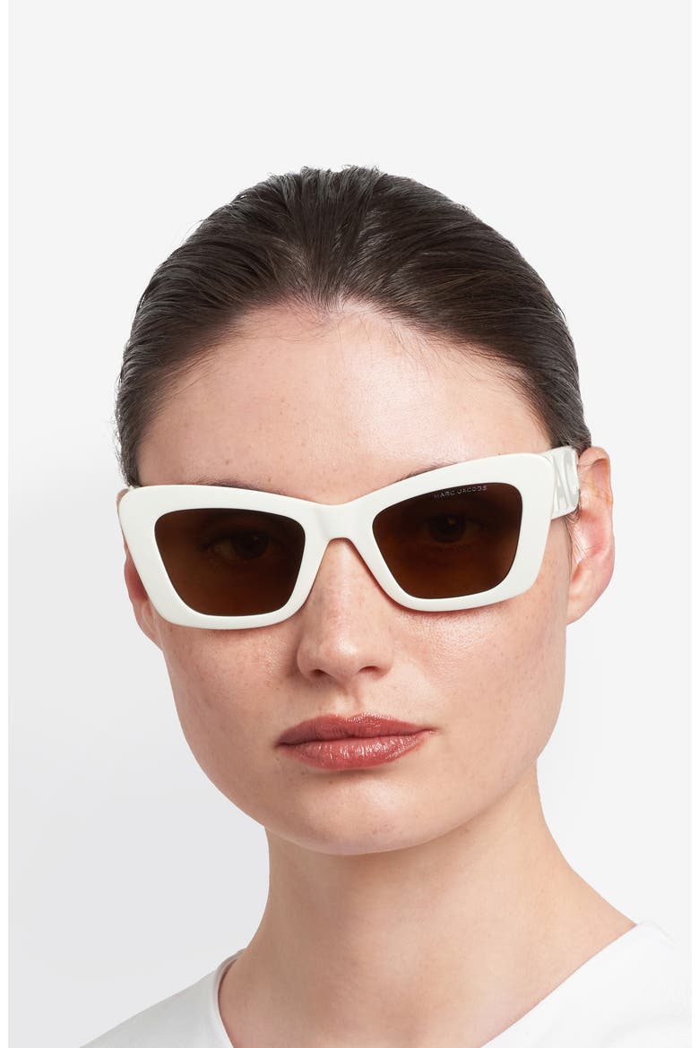 52mm Cat Eye Sunglasses, Alternate, color, IVORY/ BROWN