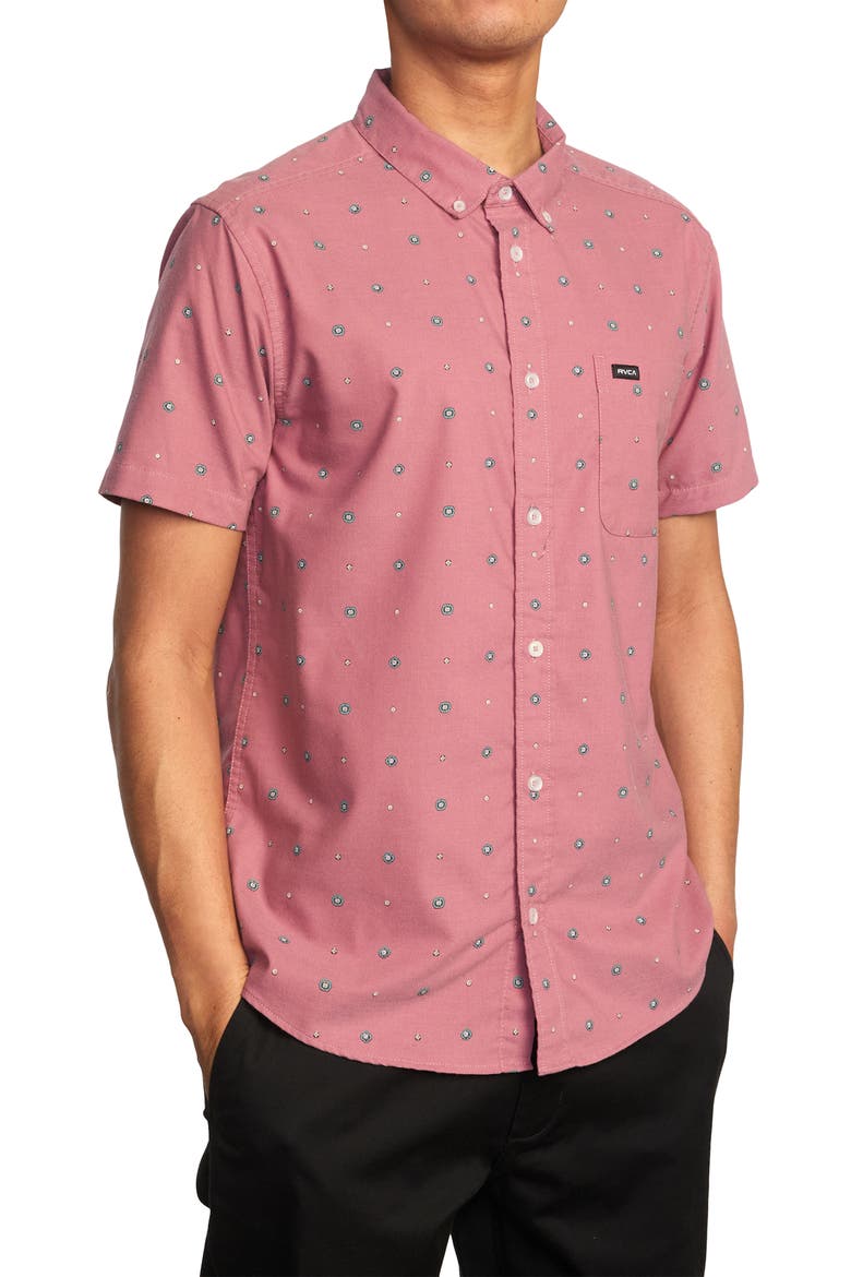 That'll Do Classic Fit Floral Print Short Sleeve Button-Down Shirt, Main, color, DUSTY PINK