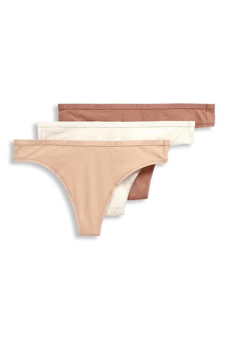 Womens Organic Cotton Stretch Thong - 3 Pack, Main, color, Ivory/Light/Almond
