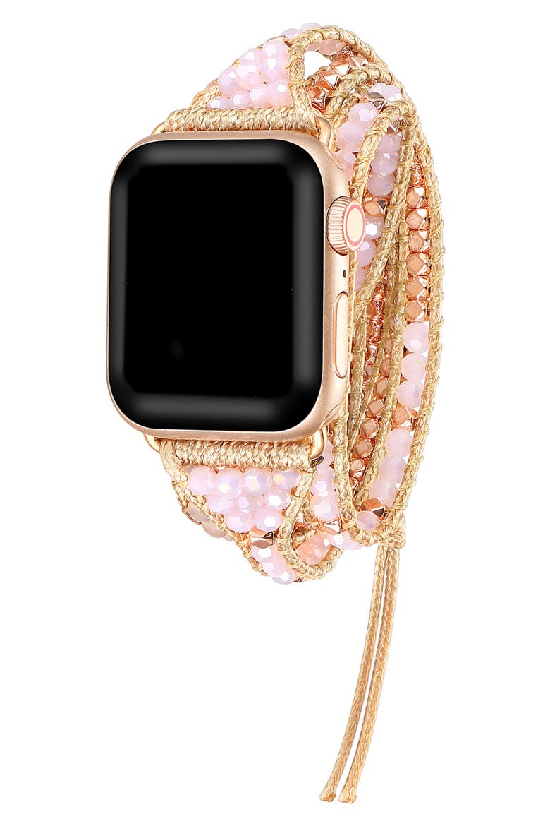 Beaded Wrap Apple Watch® Watchband, Main, color, ROSE GOLD / PINK