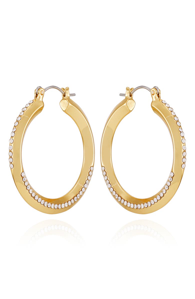 Vince Camuto Crystal Hoop Earrings, Main, color, Gold Tone