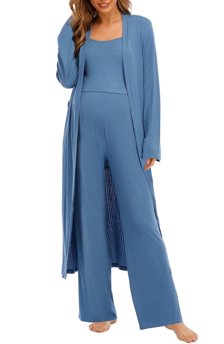 Savi Mom St. Tropez Maternity Tank, Pants and Maxi Robe Set, Main, color,