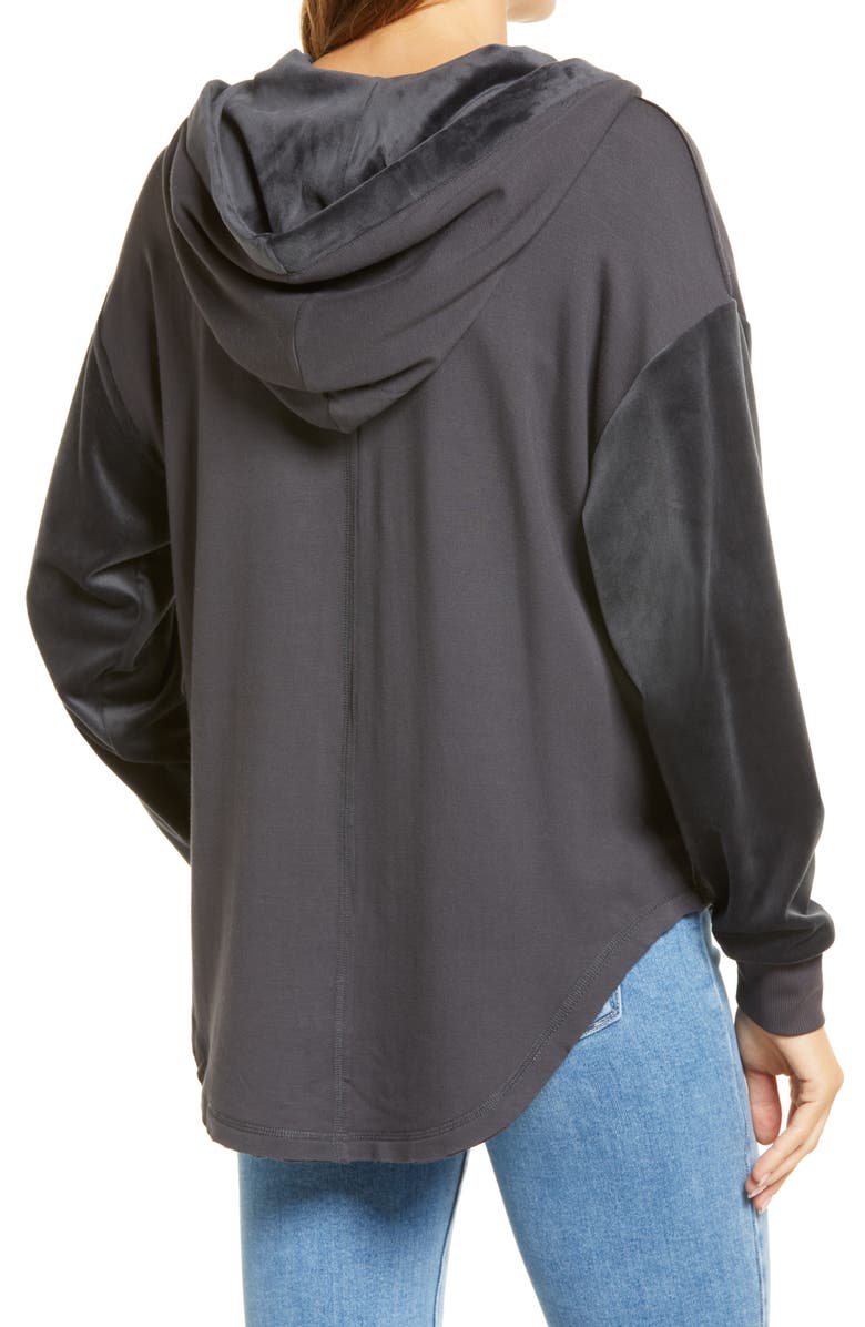 Wit & Wisdom Mixed Media Shirttail Hem Hoodie, Alternate, color,