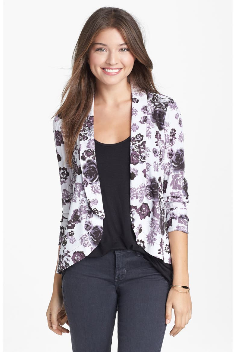 Floral Print Blazer, Main, color, BLACK/ GREY FLORAL