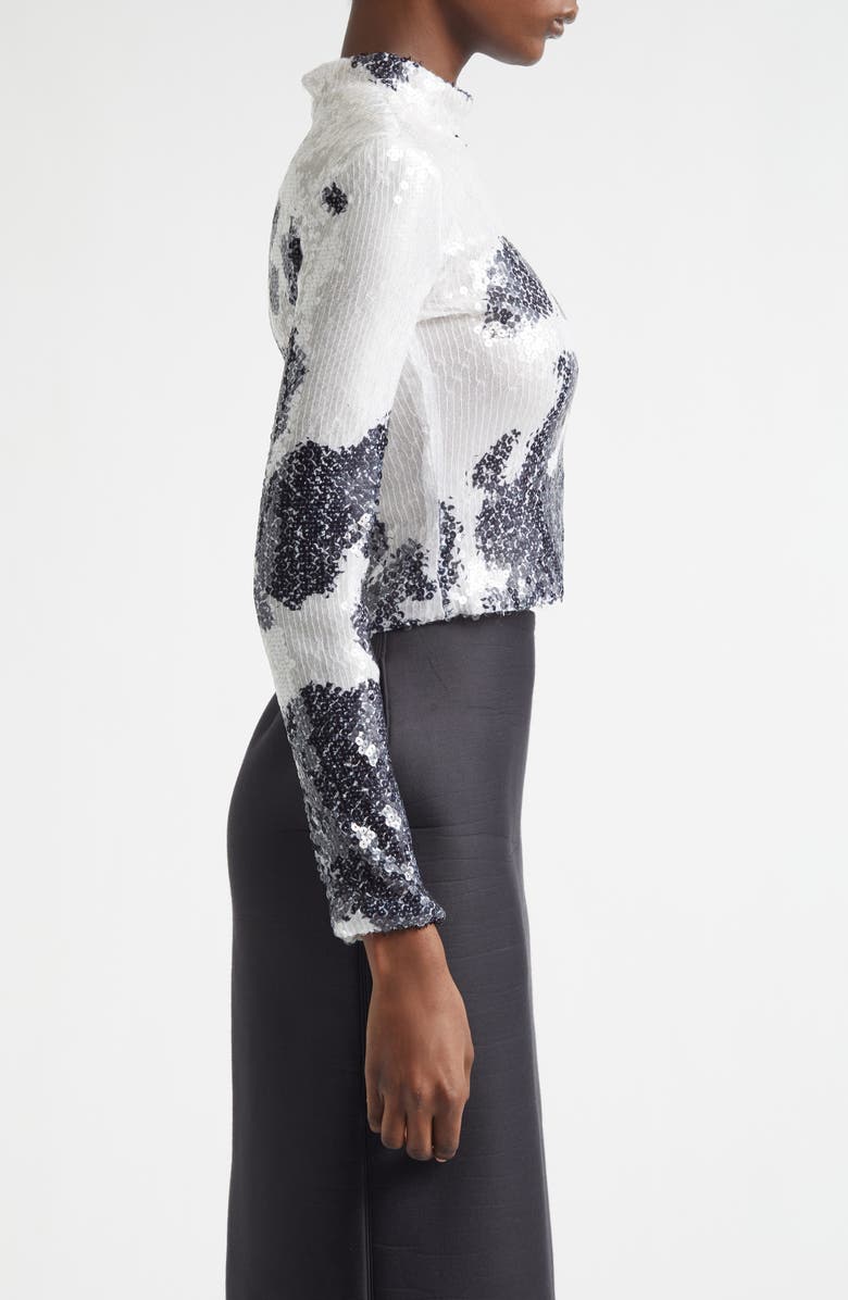 Brandon Maxwell The Maven Paillette Cow Print Mock Neck Top, Alternate, color, Spotted Black