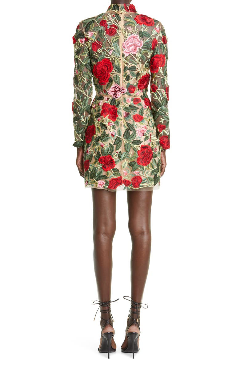 Oscar de la Renta Floral Embroidered Long Sleeve Cocktail Minidress, Alternate, color, 