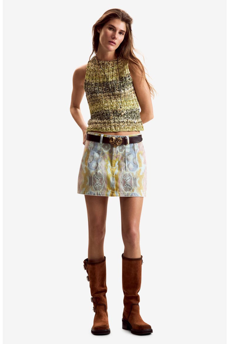Abstract Print Denim Miniskirt, Alternate, color, MEDIUM BLUE