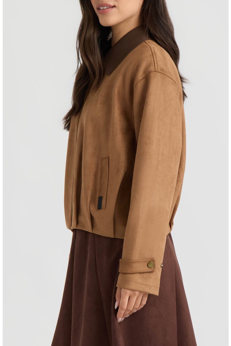 Harrington Faux Suede Zip Front Jacket, Alternate, color, BRITISH TAN