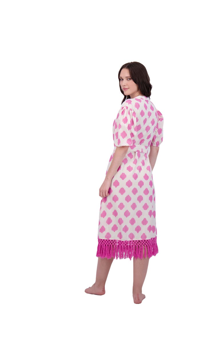 Mer St. Barth Estelle Women's Fringed Shirtdress White Pink Ikat, Alternate, color, Pink