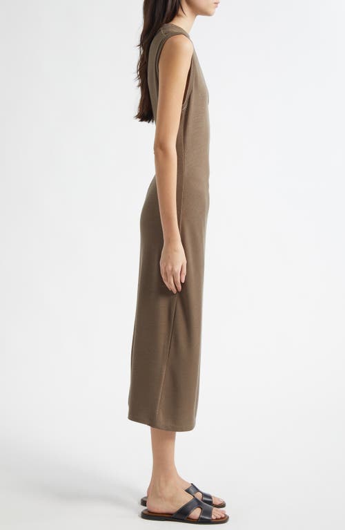 Vince Side Ruched Sleeveless Knit Midi Dress In Green