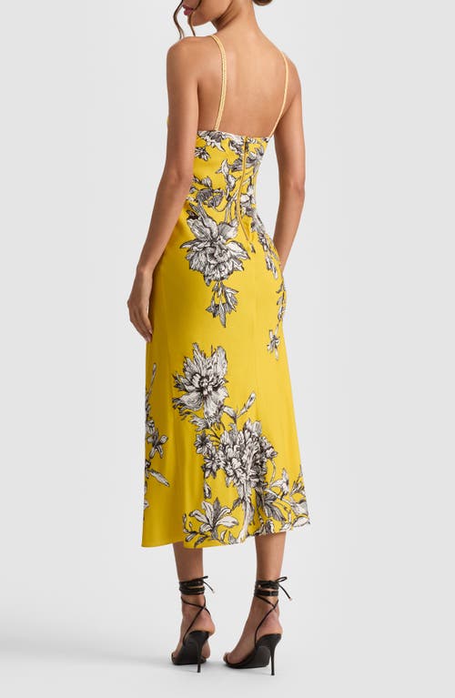 Alice And Olivia Kiro Blooming Wild Golden Hour Midi Slip Dress In Yellow