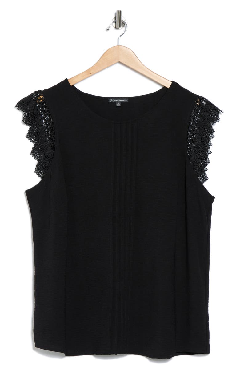 Adrianna Papell Lace Cap Sleeve Textured Top, Alternate, color, Black