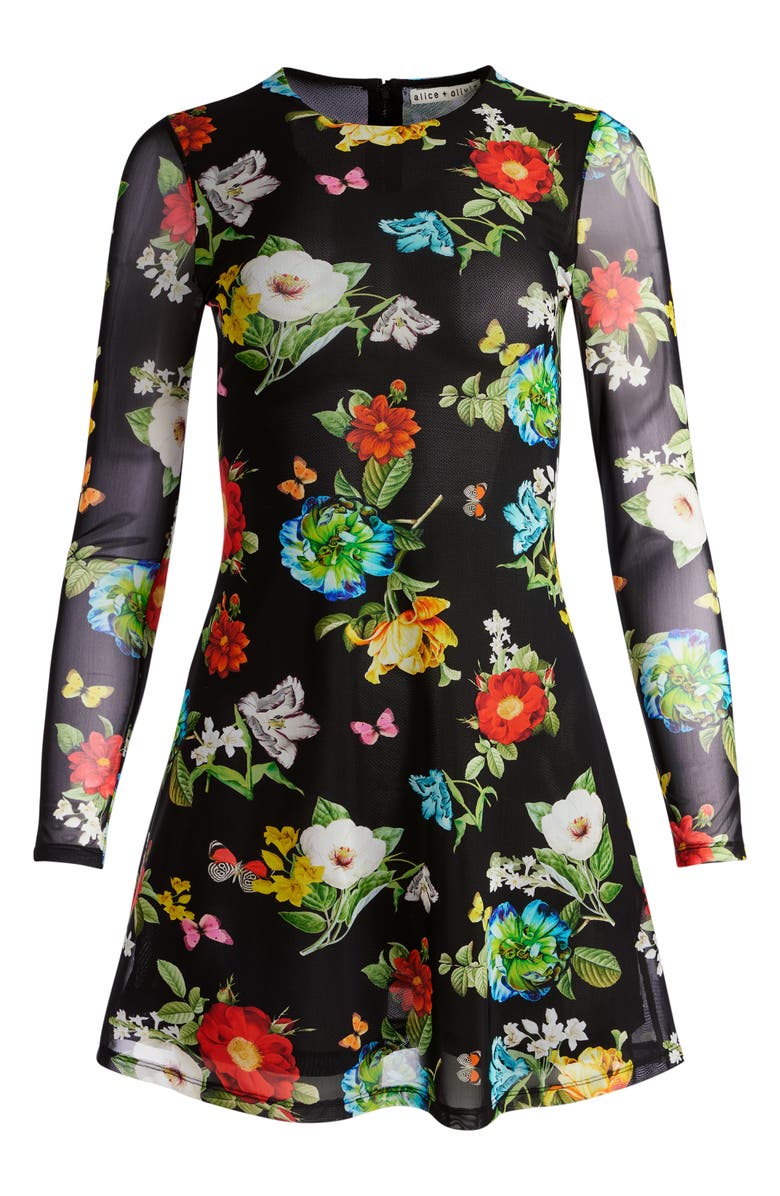 Alice + Olivia Delora Floral Long Sleeve Mesh Dress, Alternate, color,