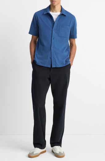 Sueded Jersey Short Sleeve Button-Up Shirt