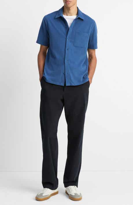 Sueded Jersey Short Sleeve Button-Up Shirt