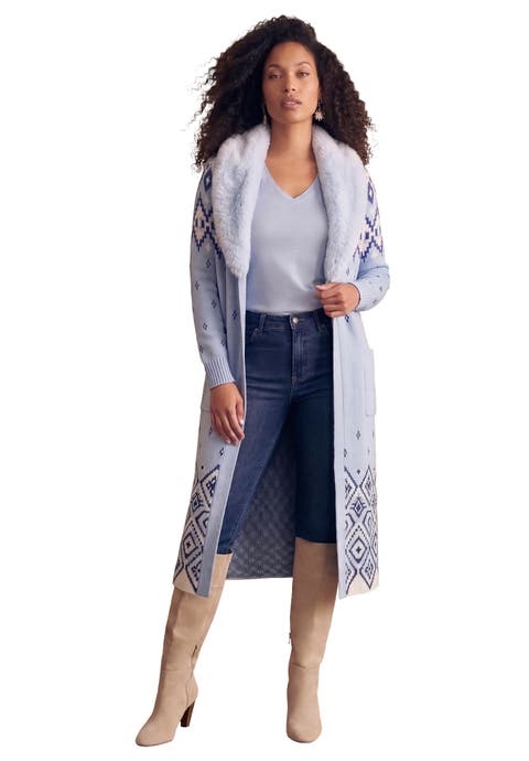 Plus Size Fair Isle Faux Fur Shawl Collar Cardigan (plus)