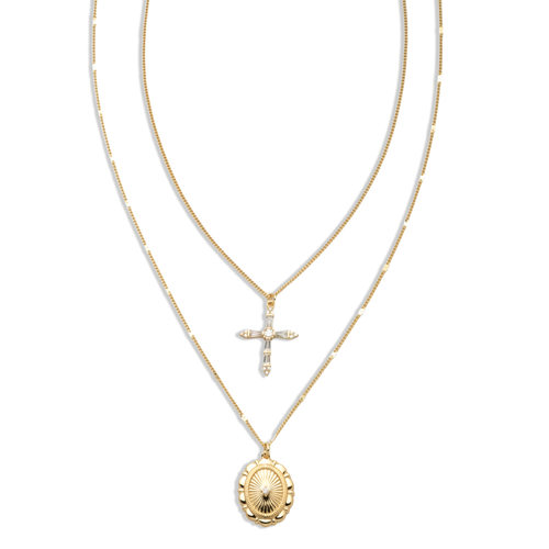 Electric Picks Xsarah & Hollie Passport Necklace Set Of 2 In Gold