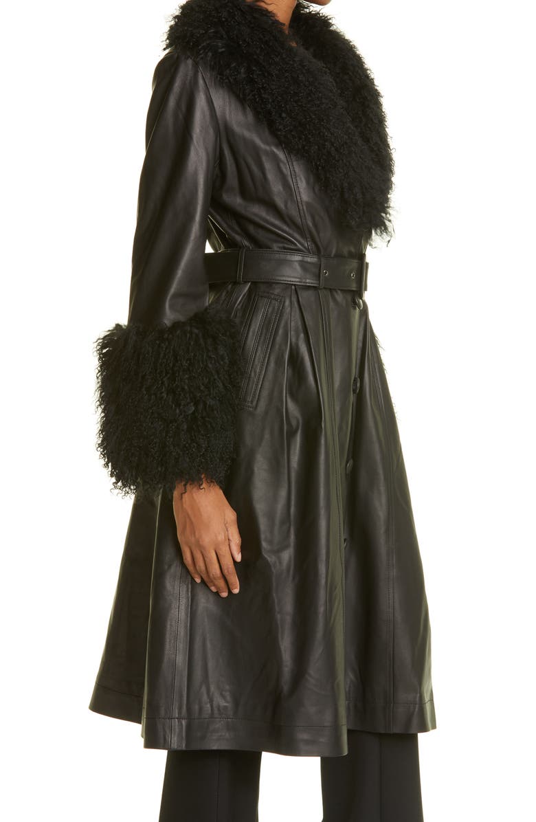 Saks Potts Foxy Genuine Shearling Trim Leather Coat, Alternate, color, 
