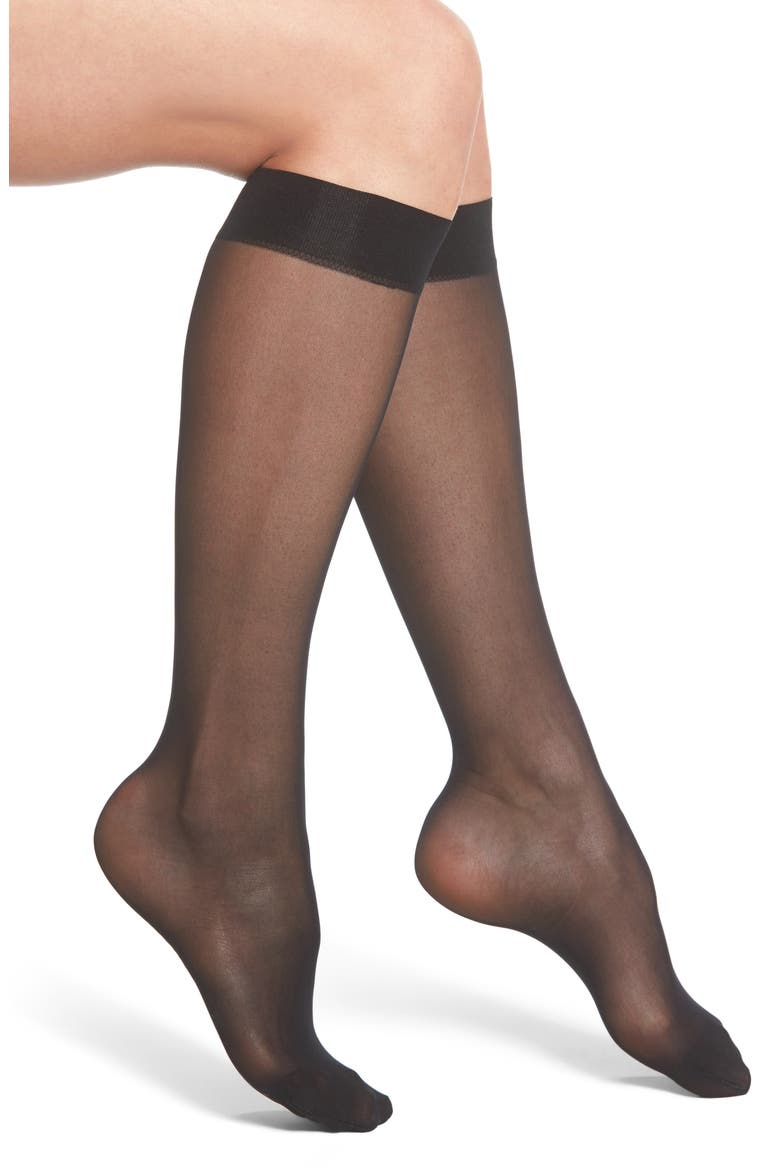 3-Pack Satin Touch 20-Denier Knee High Socks, Main, color, BLACK