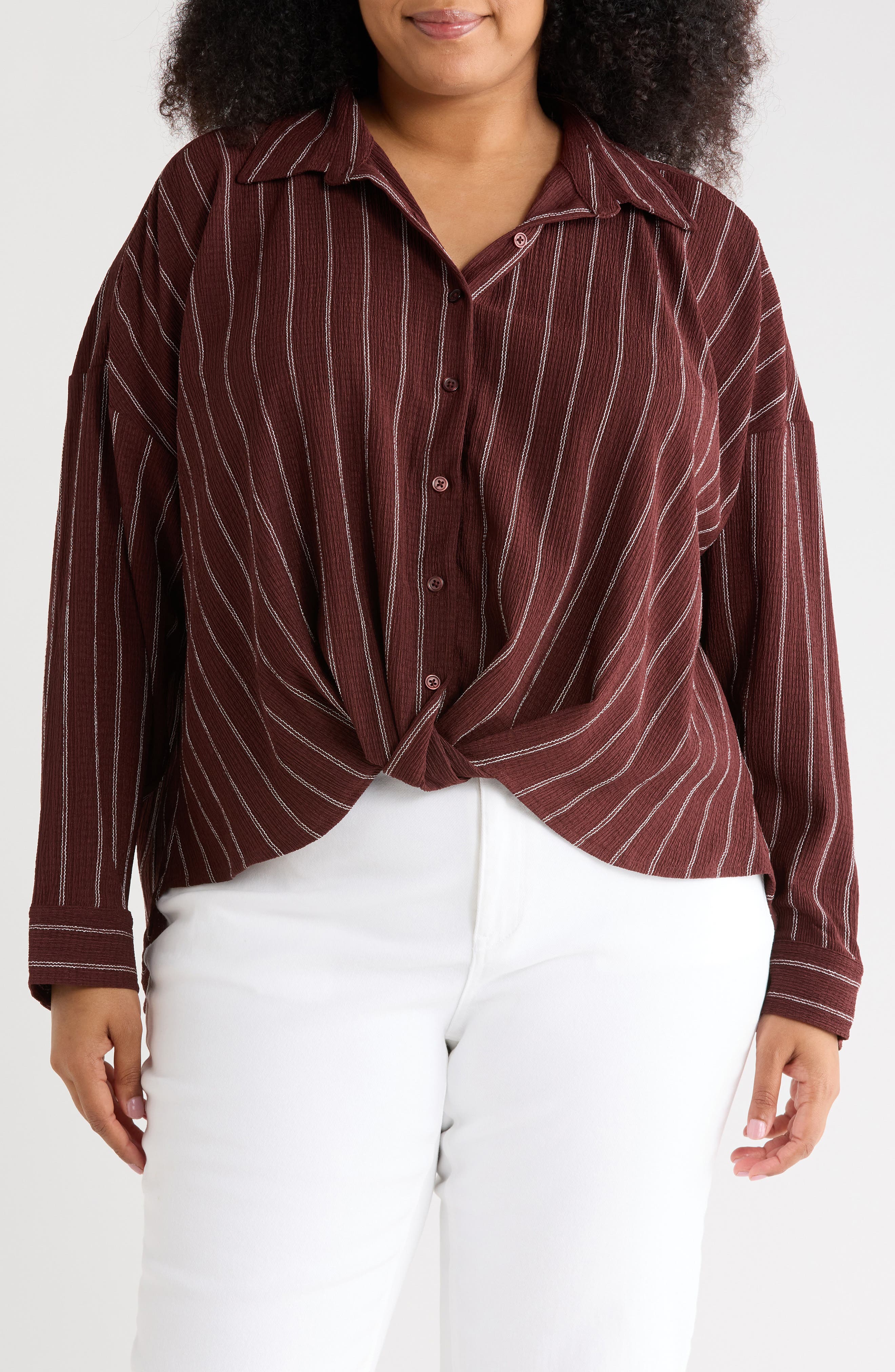 Texture Front Twist Button-Up Shirt