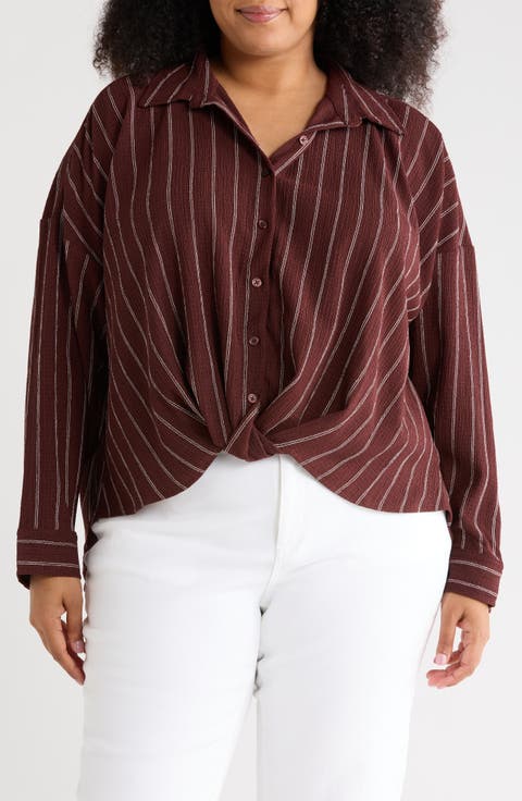 Texture Front Twist Button-Up Shirt