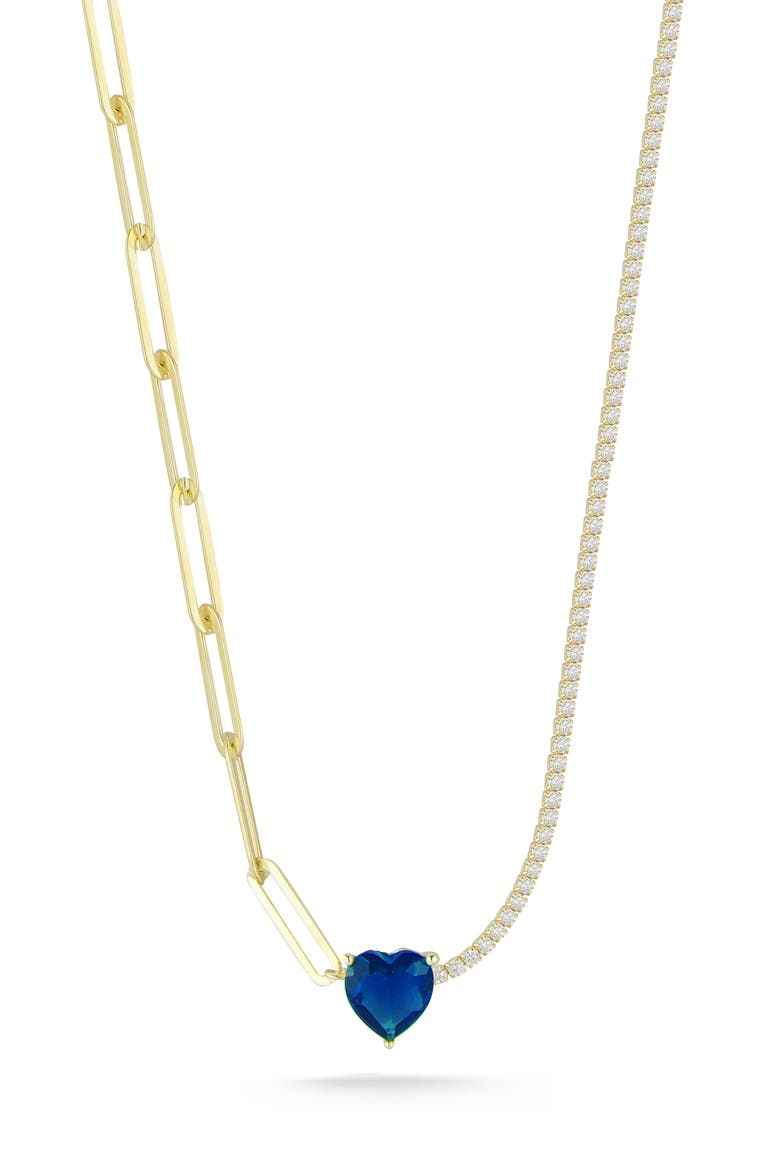 Cubic Zirconia Heart Mixed Chain Necklace, Main, color, GOLD