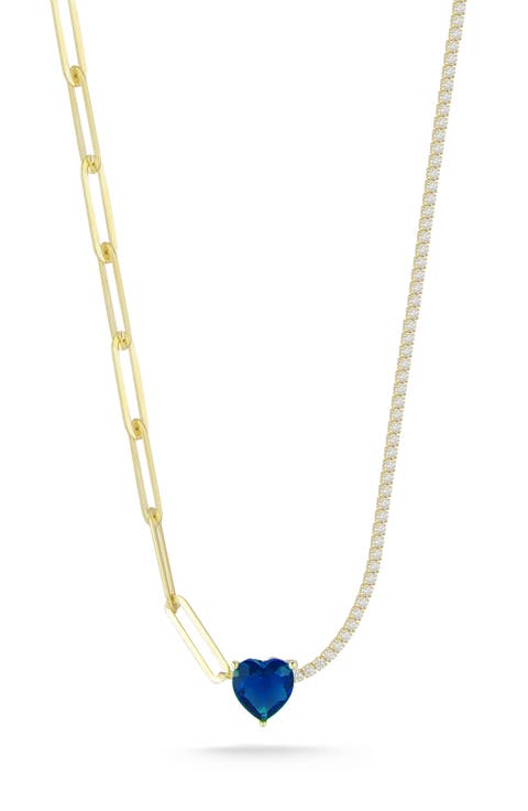 Cubic Zirconia Heart Mixed Chain Necklace