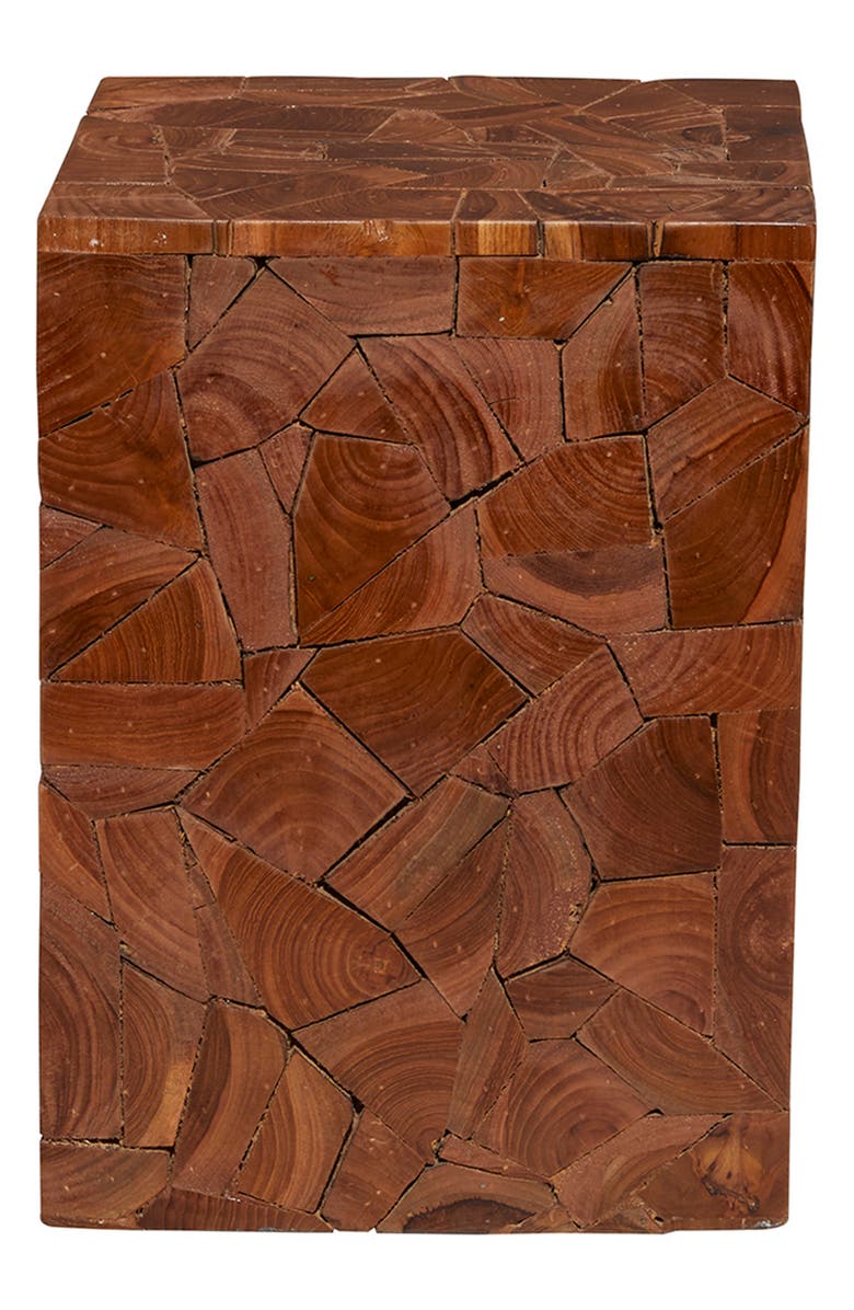 GINGER BIRCH STUDIO Brown Teakwood Contemporary Accent Table with Mosaic Design, Alternate, color, 