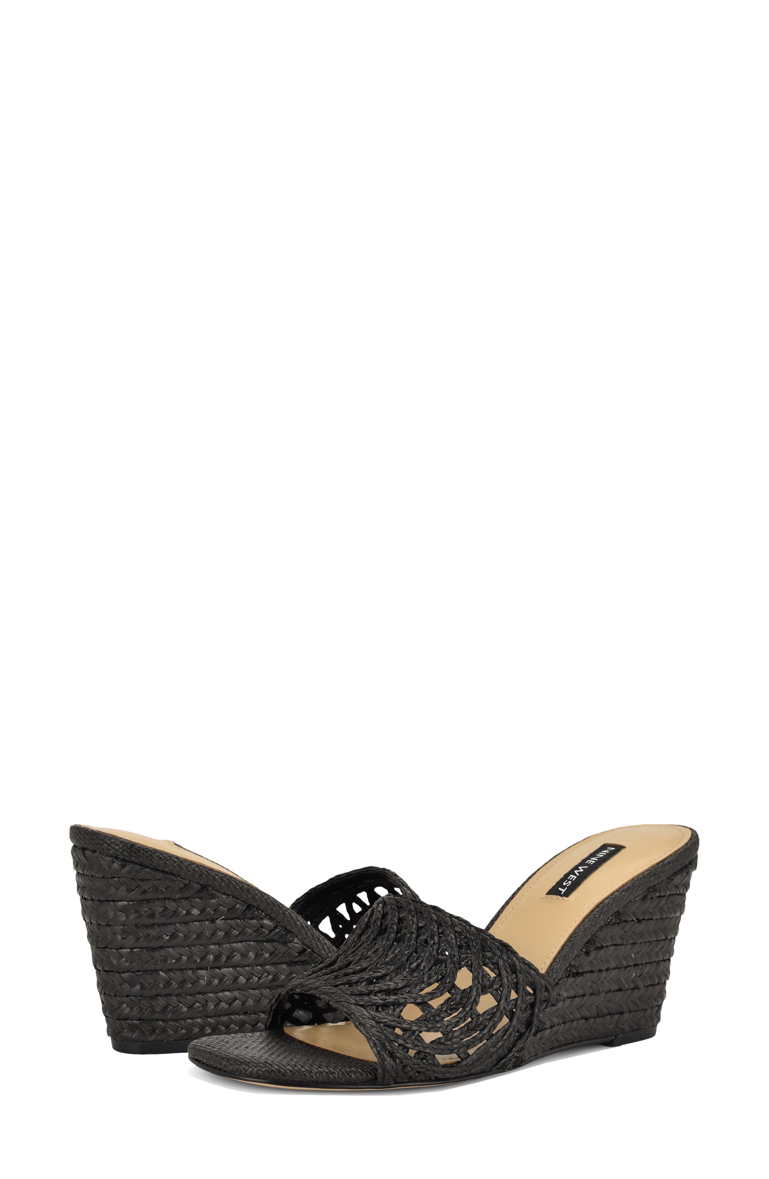 Nine West Nimaa Wedge Sandal, Alternate, color, Black