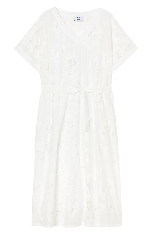 Shop Marina Rinaldi Micaela Embroidered Short Sleeve Cotton Midi Dress In Optical White