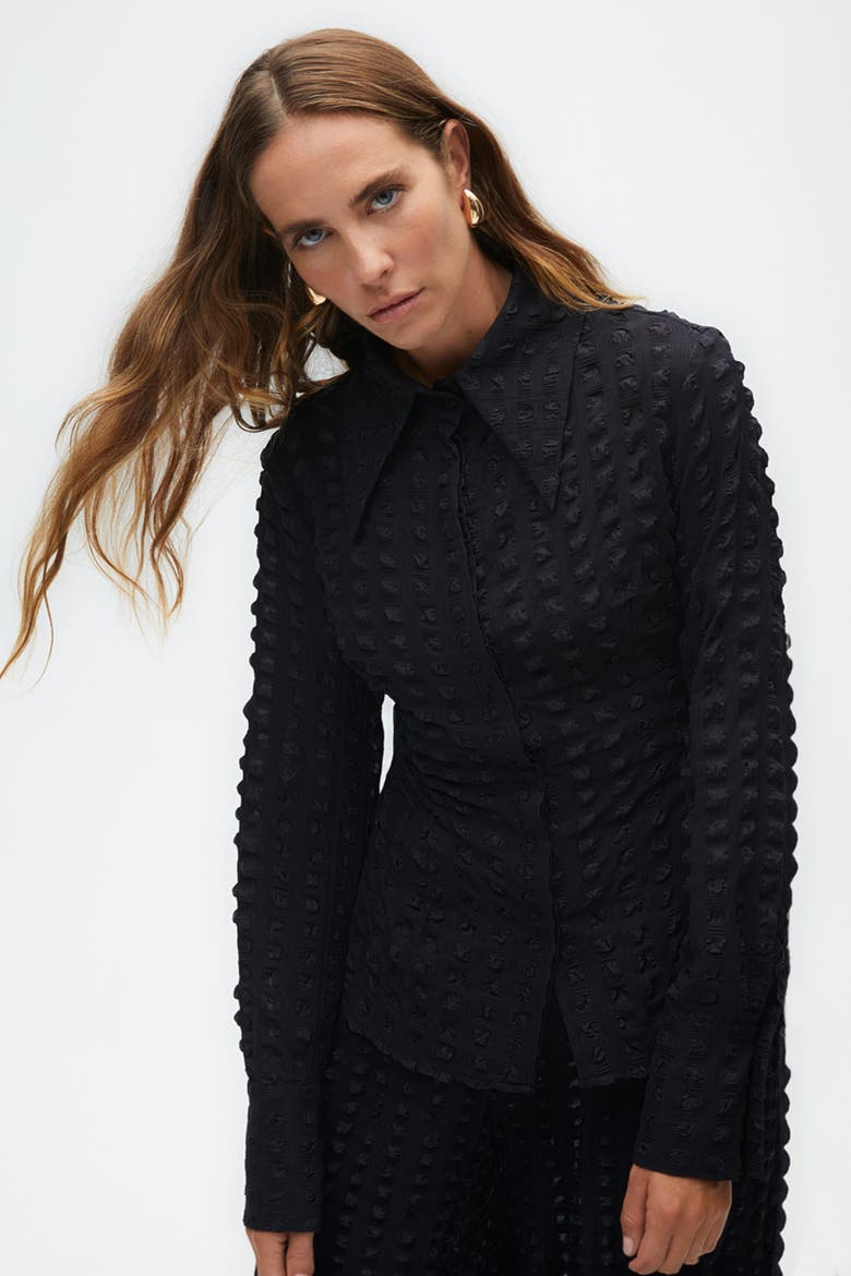 Textured Pointed Collar Shirt, Main, color, Black