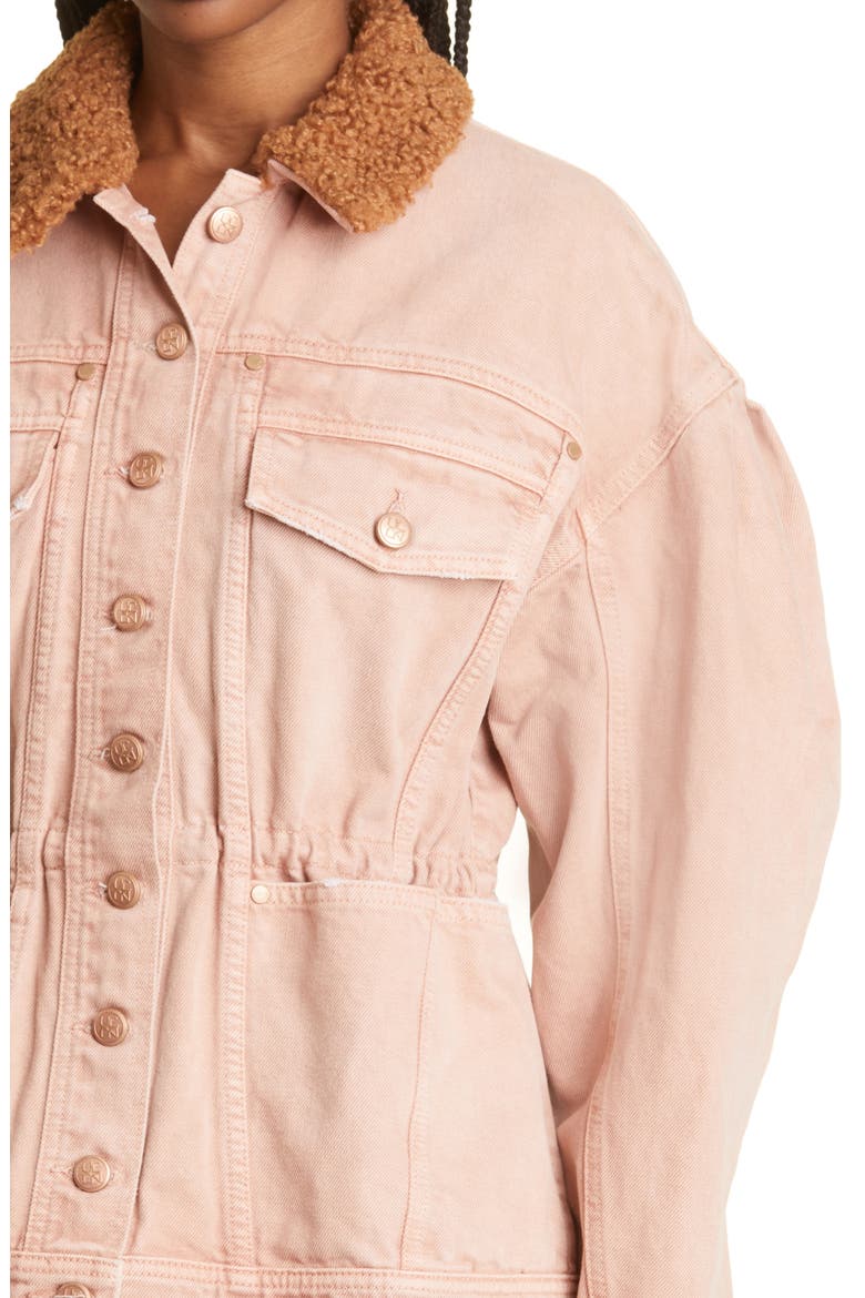 Odette Blouson Sleeve Denim Jacket with Faux Fur Collar, Alternate, color, ROSEWOOD WASH